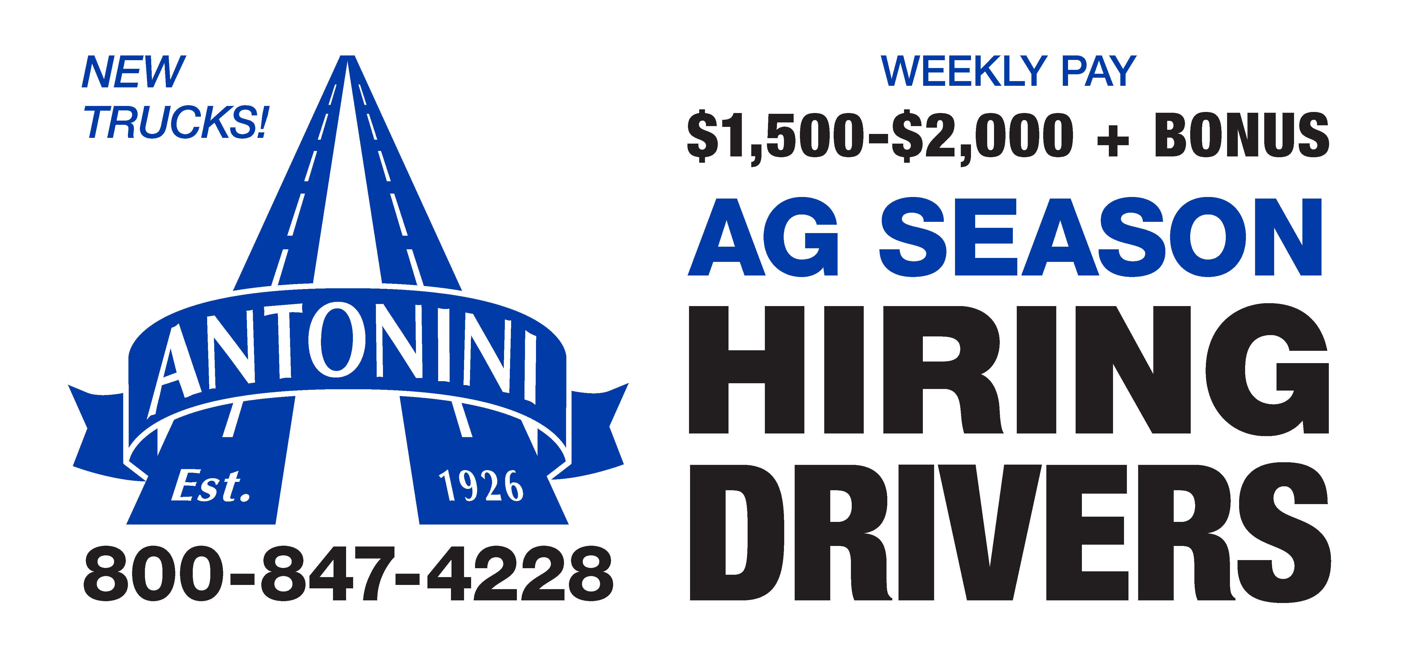 Photo with text "Antonini AG SEASON HIRING DRIVERS"