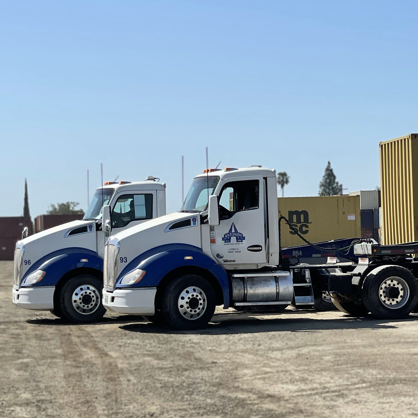 2 Antonini big rigs trucks in Stockton CA terminal
